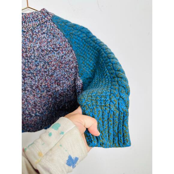 JIL SANDER NAVY Blue Red Colorblock 100% Wool Cable Knit Long Sleeve Sweater M - Picture 4 of 13